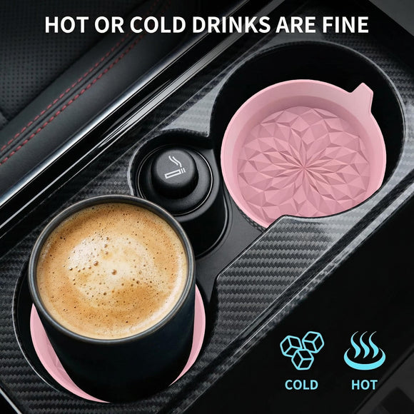 Car Cup Coasters [4 Pack] Silicone Cars Coasters - Universal Non-Slip Recessed Interior Accessories - Cup Holder Inserts Dusty Rose