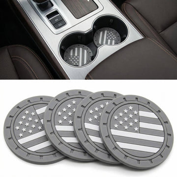 Car Cup Holder Coasters 4 Pack - American Flag 2.75 Inch Anti Slip Shockproof Drink Mat - Vehicle Interior Decor Accessories Grey