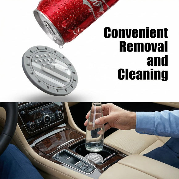 Car Cup Holder Coasters 4 Pack - American Flag 2.75 Inch Anti Slip Shockproof Drink Mat - Vehicle Interior Decor Accessories Grey