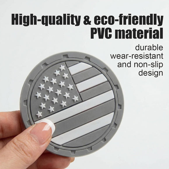 Car Cup Holder Coasters 4 Pack - American Flag 2.75 Inch Anti Slip Shockproof Drink Mat - Vehicle Interior Decor Accessories Grey