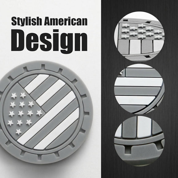 Car Cup Holder Coasters 4 Pack - American Flag 2.75 Inch Anti Slip Shockproof Drink Mat - Vehicle Interior Decor Accessories Grey