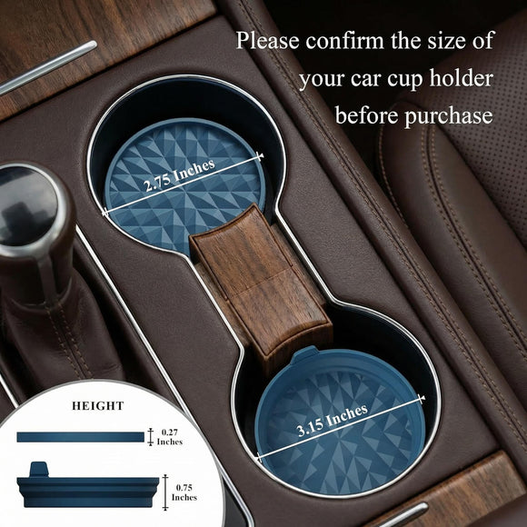 Car Coasters Silicone [4 Pack] 2.75in Universal Mats Non-Slip Embedded Car Interior Accessories Car Cup Holders Insert Coasters DecorDark Blue