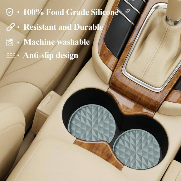 Car Coasters Silicone [4 Pack] 2.75in Universal Mats Non-Slip Embedded Car Interior Accessories Car Cup Holders Insert Coasters DecorLight Blue