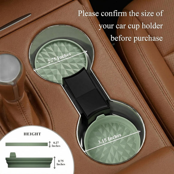 Car Coasters Silicone [4 Pack] 2.75in Universal Mats Non-Slip Embedded Car Interior Accessories Car Cup Holders Insert Coasters DecorSage Green