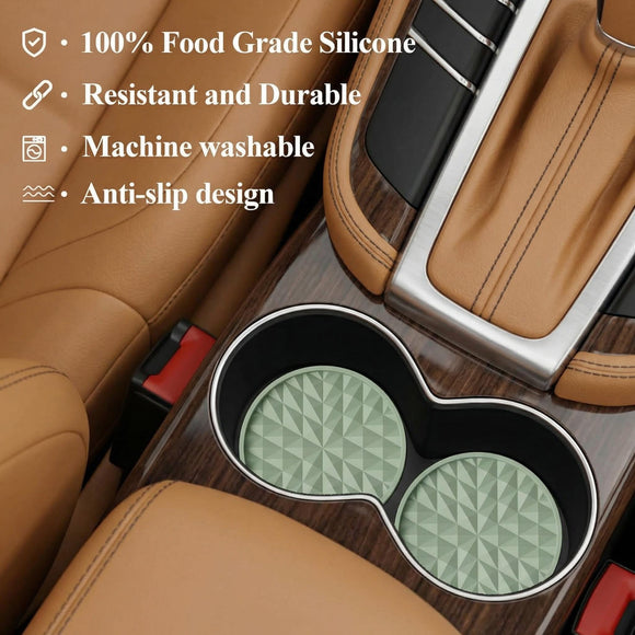 Car Coasters Silicone [4 Pack] 2.75in Universal Mats Non-Slip Embedded Car Interior Accessories Car Cup Holders Insert Coasters DecorSage Green