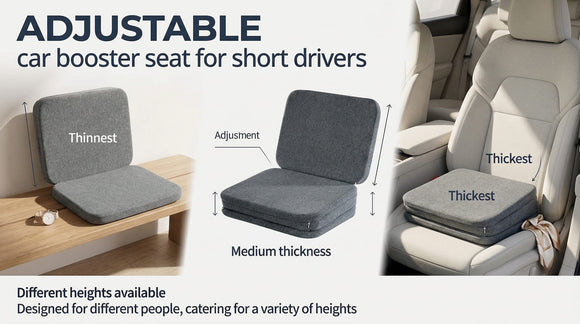 Adjustable Car Booster Seat for Short Drivers 3 Heights for Different People Adult Car Seat Cushions for Driving Supportive Car Seat Pad for Lower Back Pain Reduce (17x13.8x6.3 Grey)