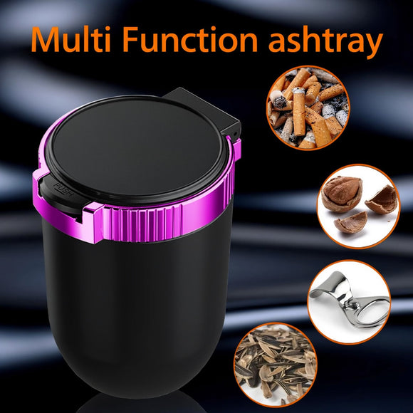 Smokeless Car Ashtray with Lid - Stainless Steel Inner Container Windproof Ashtray Portable LED Blue Light Auto Accessories for Travel Detachable Mini Trash Can (Purple 1-Pack)