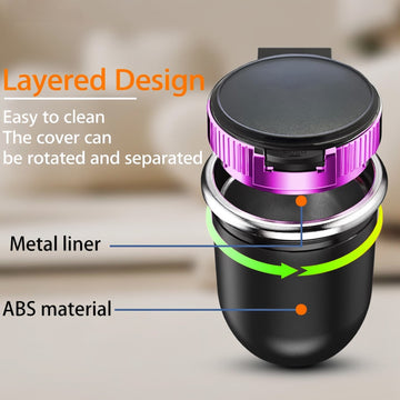 Smokeless Car Ashtray with Lid - Stainless Steel Inner Container Windproof Ashtray Portable LED Blue Light Auto Accessories for Travel Detachable Mini Trash Can (Purple 1-Pack) - 0