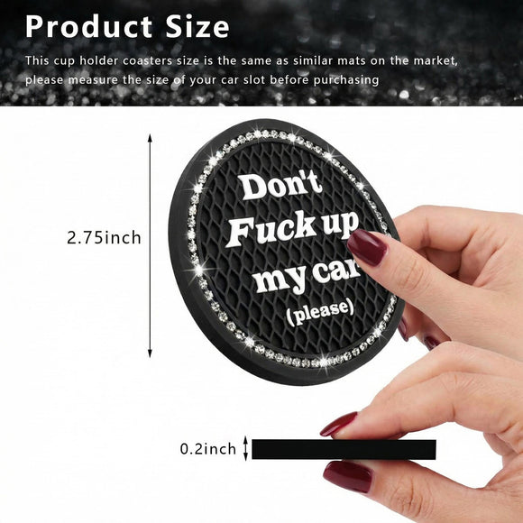 2 Pack Bling Car Cup Holder Coaster 2.75 Inch Anti-Slip Auto Insert Cup Coaster Crystal Car Drink Cup Mat Perfect for Women Girls Universal Interior Decor Accessories (Black)