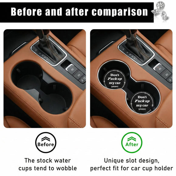 2 Pack Bling Car Cup Holder Coaster 2.75 Inch Anti-Slip Auto Insert Cup Coaster Crystal Car Drink Cup Mat Perfect for Women Girls Universal Interior Decor Accessories (Black)