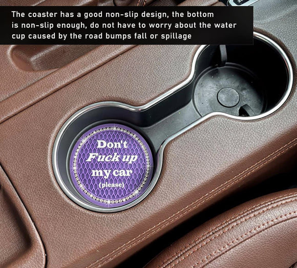 2 Pack Bling Car Cup Holder Coaster 2.75 Inch Anti-Slip Auto Insert Cup Coaster Crystal Car Drink Cup Mat Perfect for Women Girls Universal Interior Decor Accessories (Purple)
