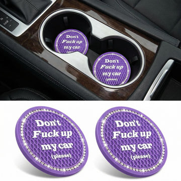 2 Pack Bling Car Cup Holder Coaster 2.75 Inch Anti-Slip Auto Insert Cup Coaster Crystal Car Drink Cup Mat Perfect for Women Girls Universal Interior Decor Accessories (Purple)
