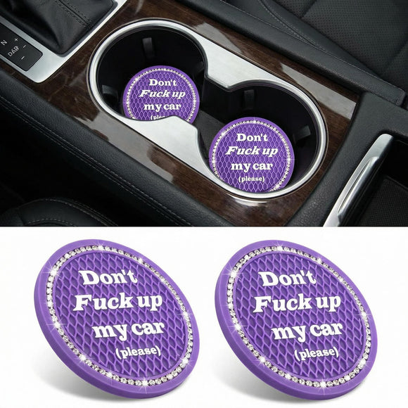 2 Pack Bling Car Cup Holder Coaster 2.75 Inch Anti-Slip Auto Insert Cup Coaster Crystal Car Drink Cup Mat Perfect for Women Girls Universal Interior Decor Accessories (Purple)