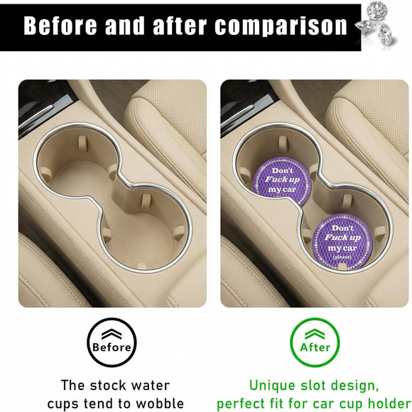 2 Pack Bling Car Cup Holder Coaster 2.75 Inch Anti-Slip Auto Insert Cup Coaster Crystal Car Drink Cup Mat Perfect for Women Girls Universal Interior Decor Accessories (Purple)