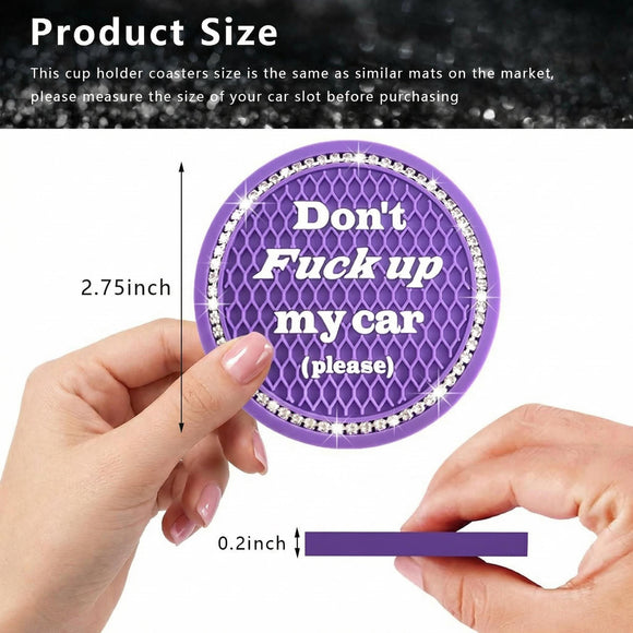 2 Pack Bling Car Cup Holder Coaster 2.75 Inch Anti-Slip Auto Insert Cup Coaster Crystal Car Drink Cup Mat Perfect for Women Girls Universal Interior Decor Accessories (Purple)