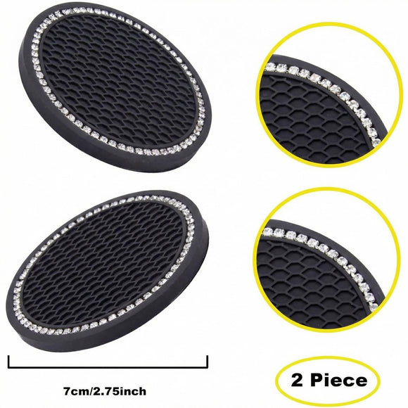 2PCS Cute Kitty Cup Holder Coasters Black Silicone Anti-Slip Car Coasters Cup Pads for Home Office Universal 2.75 Inch