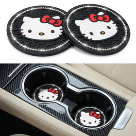 2PCS Cute Kitty Cup Holder Coasters Black Silicone Anti-Slip Car Coasters Cup Pads for Home Office Universal 2.75 Inch