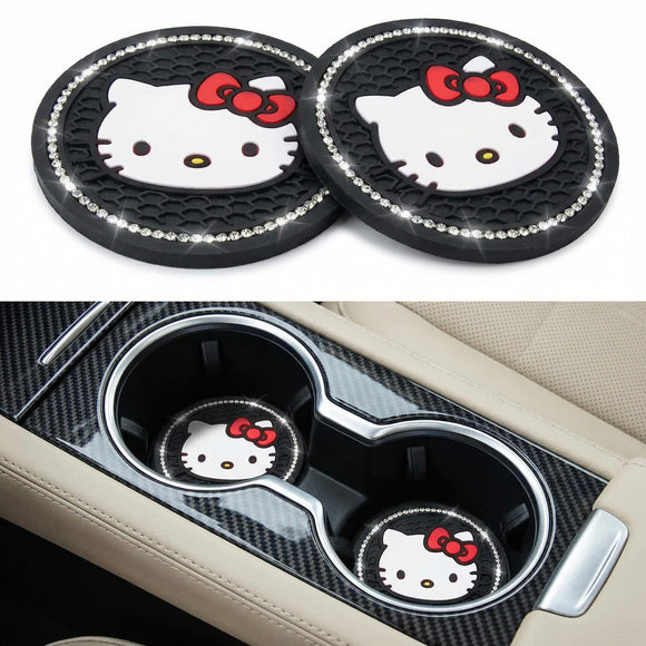 2PCS Cute Kitty Cup Holder Coasters Black Silicone Anti-Slip Car Coasters Cup Pads for Home Office Universal 2.75 Inch