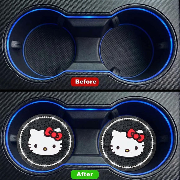 2PCS Cute Kitty Cup Holder Coasters Black Silicone Anti-Slip Car Coasters Cup Pads for Home Office Universal 2.75 Inch