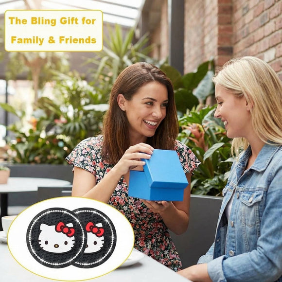 2PCS Cute Kitty Cup Holder Coasters Black Silicone Anti-Slip Car Coasters Cup Pads for Home Office Universal 2.75 Inch