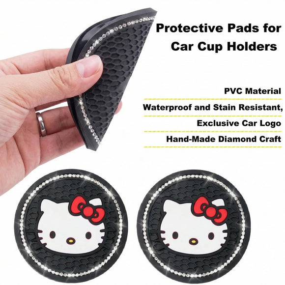 2PCS Cute Kitty Cup Holder Coasters Black Silicone Anti-Slip Car Coasters Cup Pads for Home Office Universal 2.75 Inch