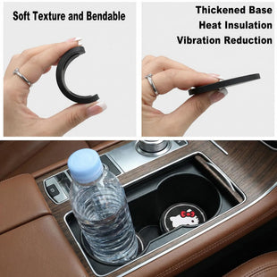 2PCS Cute Kitty Cup Holder Coasters Black Silicone Anti-Slip Car Coasters Cup Pads for Home Office Universal 2.75 Inch