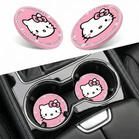 2PCS Cute Kitty Cup Holder Coasters Black Silicone Anti-Slip Car Coasters Car Cup Pads Universal 2.75 Inch