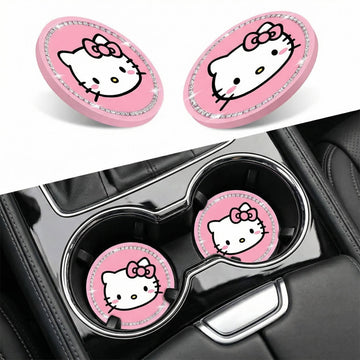 2PCS Cute Kitty Cup Holder Coasters Black Silicone Anti-Slip Car Coasters Car Cup Pads Universal 2.75 Inch