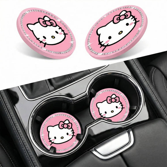 2PCS Cute Kitty Cup Holder Coasters Black Silicone Anti-Slip Car Coasters Car Cup Pads Universal 2.75 Inch