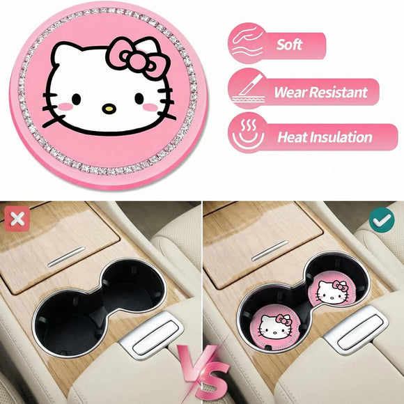 2PCS Cute Kitty Cup Holder Coasters Black Silicone Anti-Slip Car Coasters Car Cup Pads Universal 2.75 Inch