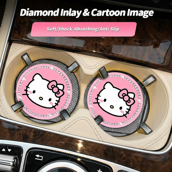 2PCS Cute Kitty Cup Holder Coasters Black Silicone Anti-Slip Car Coasters Car Cup Pads Universal 2.75 Inch
