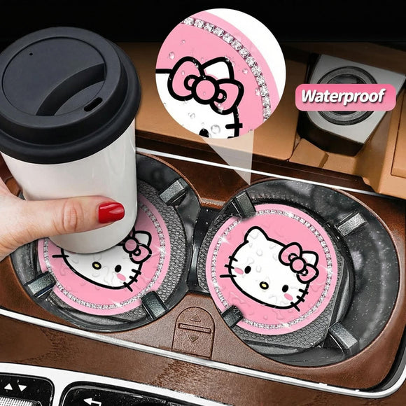 2PCS Cute Kitty Cup Holder Coasters Black Silicone Anti-Slip Car Coasters Car Cup Pads Universal 2.75 Inch