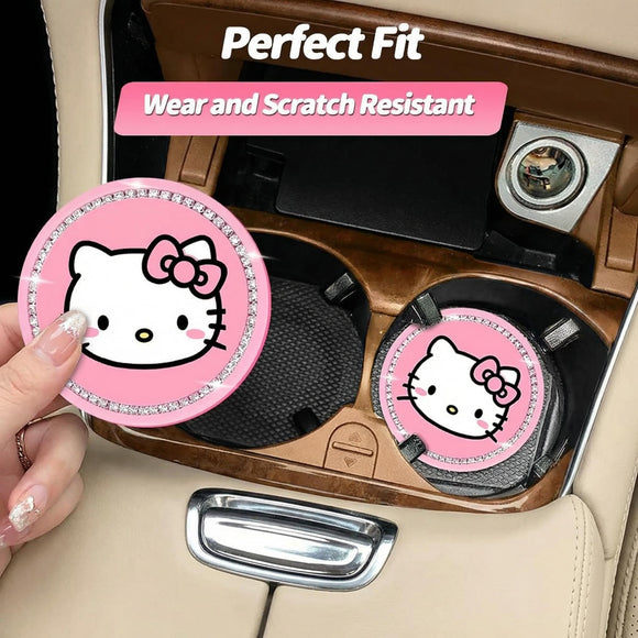 2PCS Cute Kitty Cup Holder Coasters Black Silicone Anti-Slip Car Coasters Car Cup Pads Universal 2.75 Inch