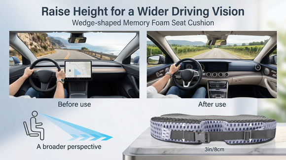 Premium Car Seat Cushion for Enhanced Comfort - 100% Polyurethane Wedge-Shaped Memory Foam Design Improves Driving Visibility & Relieves Sciatica and Coccyx Pain.