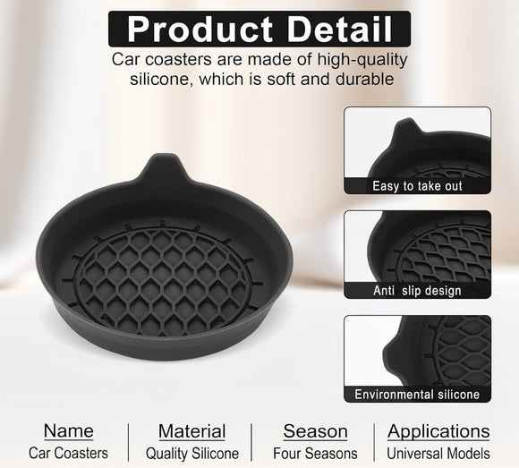 Car Cup Holder Coaster Silicone Cup Holder Insert Universal Non-Slip Cup Holders Car Accessories Interior for Women and Man Interior Sets 4 Pack Black