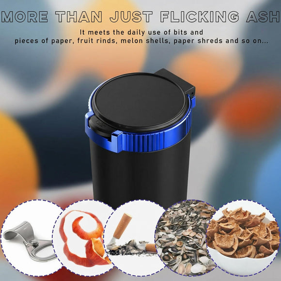 Car Ashtray with Lid Detachable Stainless Steel Smokeless Auto Ashtray with Blue LED Light Mini Vehicle Trash Can for Cup Holder Home Office Interior Car Accessories (Blue)