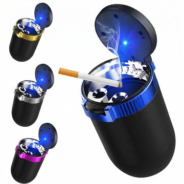 Car Ashtray with Lid Detachable Stainless Steel Smokeless Auto Ashtray with Blue LED Light Mini Vehicle Trash Can for Cup Holder Home Office Interior Car Accessories (Blue)