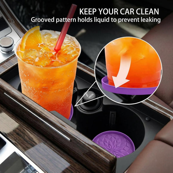 Car Coasters for Cup Holders [4 Pack] - 2.75In Silicone Auto Mug Mats - Universal Non-Slip Recessed Car Interior AccessoriesDeep Purple
