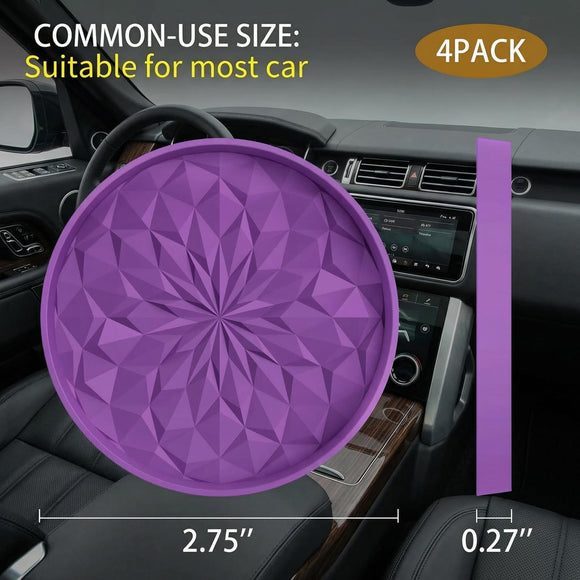 Car Coasters for Cup Holders [4 Pack] - 2.75In Silicone Auto Mug Mats - Universal Non-Slip Recessed Car Interior AccessoriesDeep Purple
