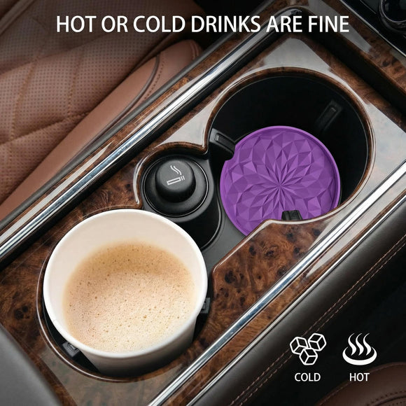 Car Coasters for Cup Holders [4 Pack] - 2.75In Silicone Auto Mug Mats - Universal Non-Slip Recessed Car Interior AccessoriesDeep Purple