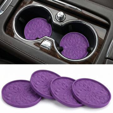 Car Coasters for Cup Holders [4 Pack] - 2.75In Silicone Auto Mug Mats - Universal Non-Slip Recessed Car Interior AccessoriesDeep Purple