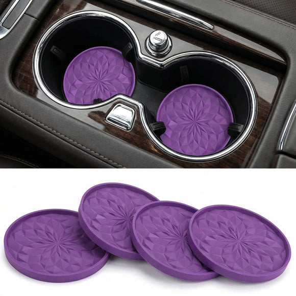 Car Coasters for Cup Holders [4 Pack] - 2.75In Silicone Auto Mug Mats - Universal Non-Slip Recessed Car Interior AccessoriesDeep Purple