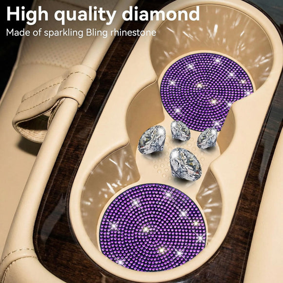 Bling Cup Holder Coasters for Car 2PCS Universal Non-Slip Cup Holder Embedded Decorative Coasters Shiny Crystal Car Interior Accessories Gifts for Women (Purple)