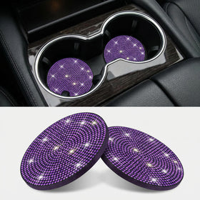 Bling Cup Holder Coasters for Car 2PCS Universal Non-Slip Cup Holder Embedded Decorative Coasters Shiny Crystal Car Interior Accessories Gifts for Women (Purple)