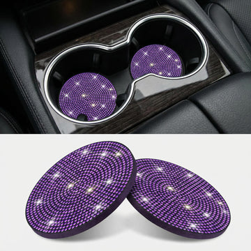 Bling Cup Holder Coasters for Car 2PCS Universal Non-Slip Cup Holder Embedded Decorative Coasters Shiny Crystal Car Interior Accessories Gifts for Women (Purple)