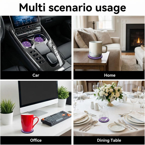 Bling Cup Holder Coasters for Car 2PCS Universal Non-Slip Cup Holder Embedded Decorative Coasters Shiny Crystal Car Interior Accessories Gifts for Women (Purple)
