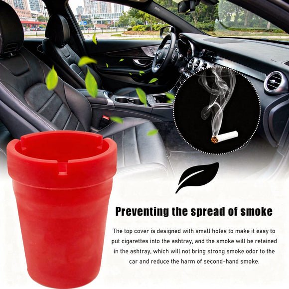 Car Ashtray Smokeless Smellproof Windproof Self-Extinguishing Auto Ashtray Portable Mini Vehicle Cigarette Trash Can Fits Most Cup Holder for Home Office Car Accessories (Red)