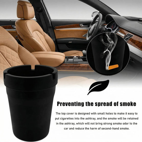 Car Ashtray Smokeless Smellproof Windproof Self-Extinguishing Auto Ashtray Portable Mini Vehicle Cigarette Trash Can Fits Most Cup Holder for Home Office Car Accessories (Black)