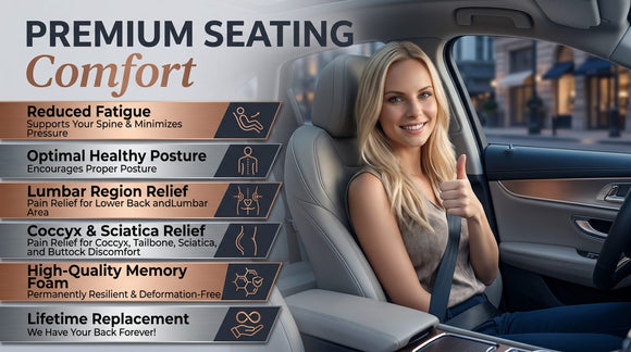Car Seat Cushion with Back Support Pillow: Enhanced Comfort Memory Foam Design for Pain Relief Ideal for Drivers and Office Use - Ergonomic Lumbar Comfort for Long Sitting - Black