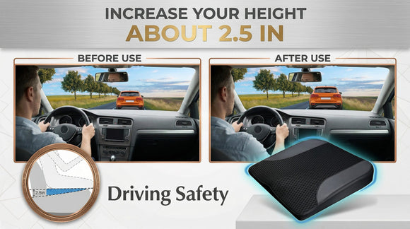 Car Seat Cushion Comfortable Memory Foam Seat Pillow for Driving Sciatica-Back Pain Relief Cushion for Car-Truck Office Wheelchair - Black